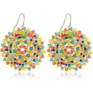 🆕 Women Yellow Summer Beaded Earrings Crystals Glass Dangle Drop Bohemia Lover
